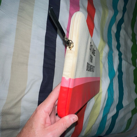 Kate Spade EAT CAKE FOR BREAKFAST  Pink Red Canvas Laptop Bag - Picture 10 of 12